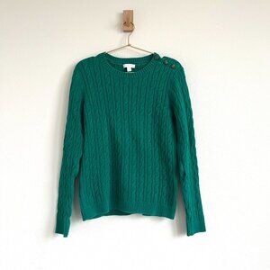 Charter Club Preppy Cotton Cable Knit Crewneck Sweater in Emerald Green